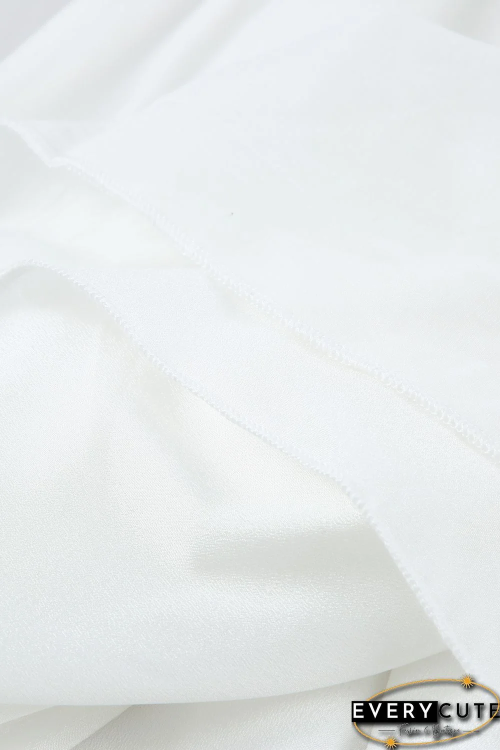 White Solid Smocked Short Sleeve V Neck Mini Dress