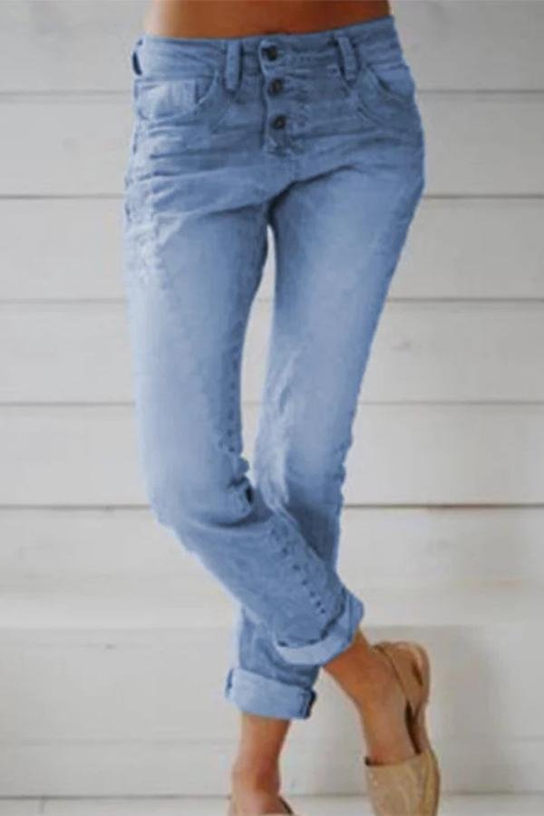 Womens Mid Waist Slim Fit Straight Jeans-Allyzone-Allyzone