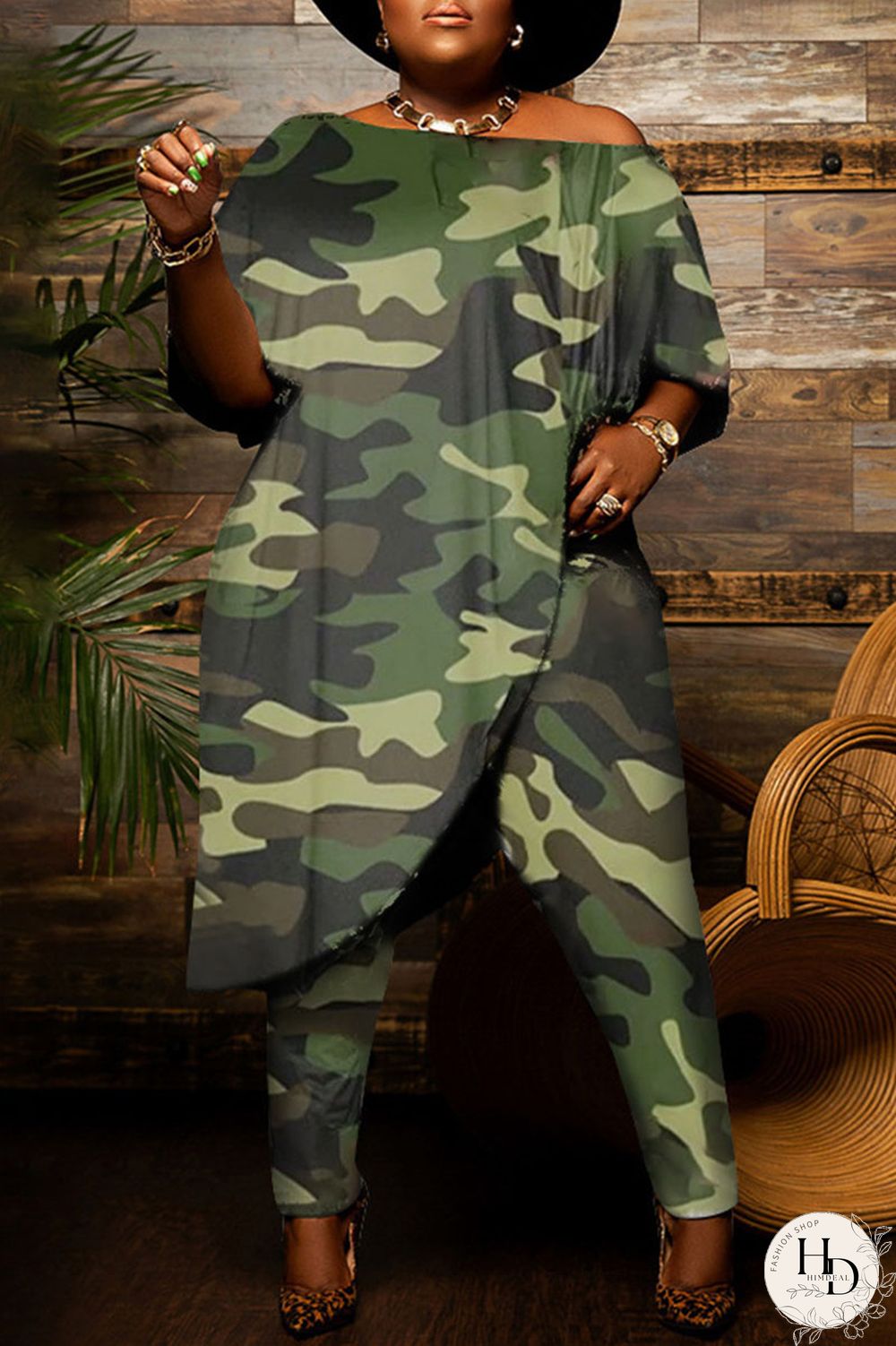 Yellow Casual Print Patchwork Asymmetrical Off the Shoulder Plus Size Two Pieces