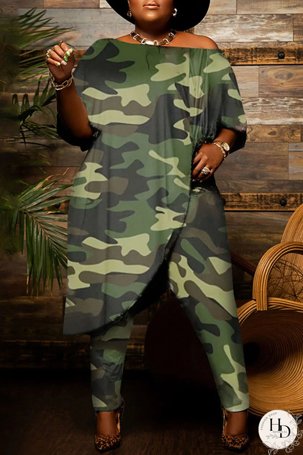 Yellow Casual Print Patchwork Asymmetrical Off the Shoulder Plus Size Two Pieces