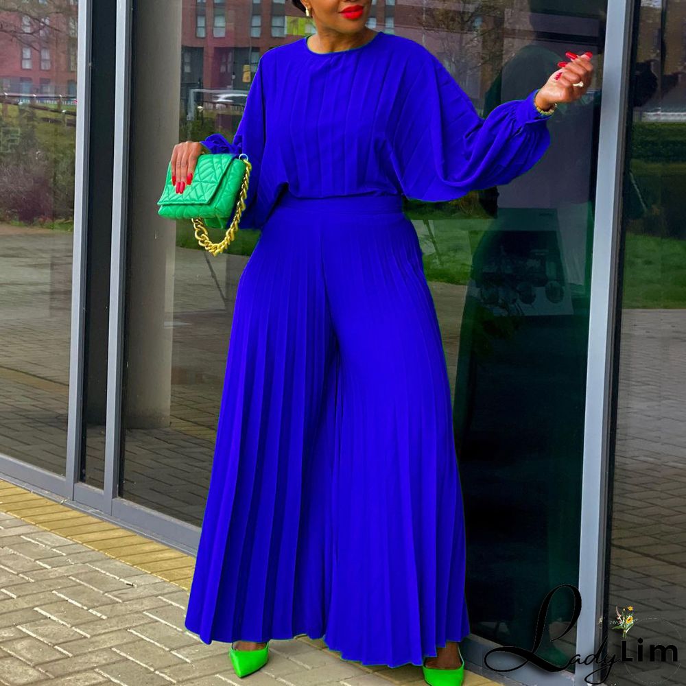 Plus Size Women Summer Loose Casual Shirt and Wide-leg Pants Two-Piece Set