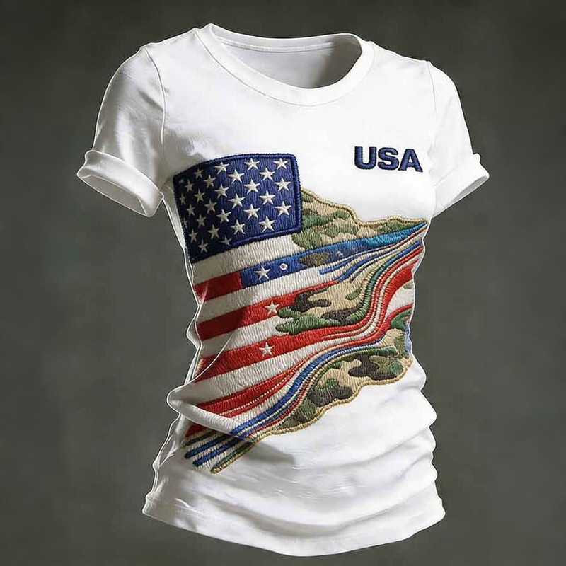 Comstylish Women's Retro Independence Day Pattern Casual T-shirt