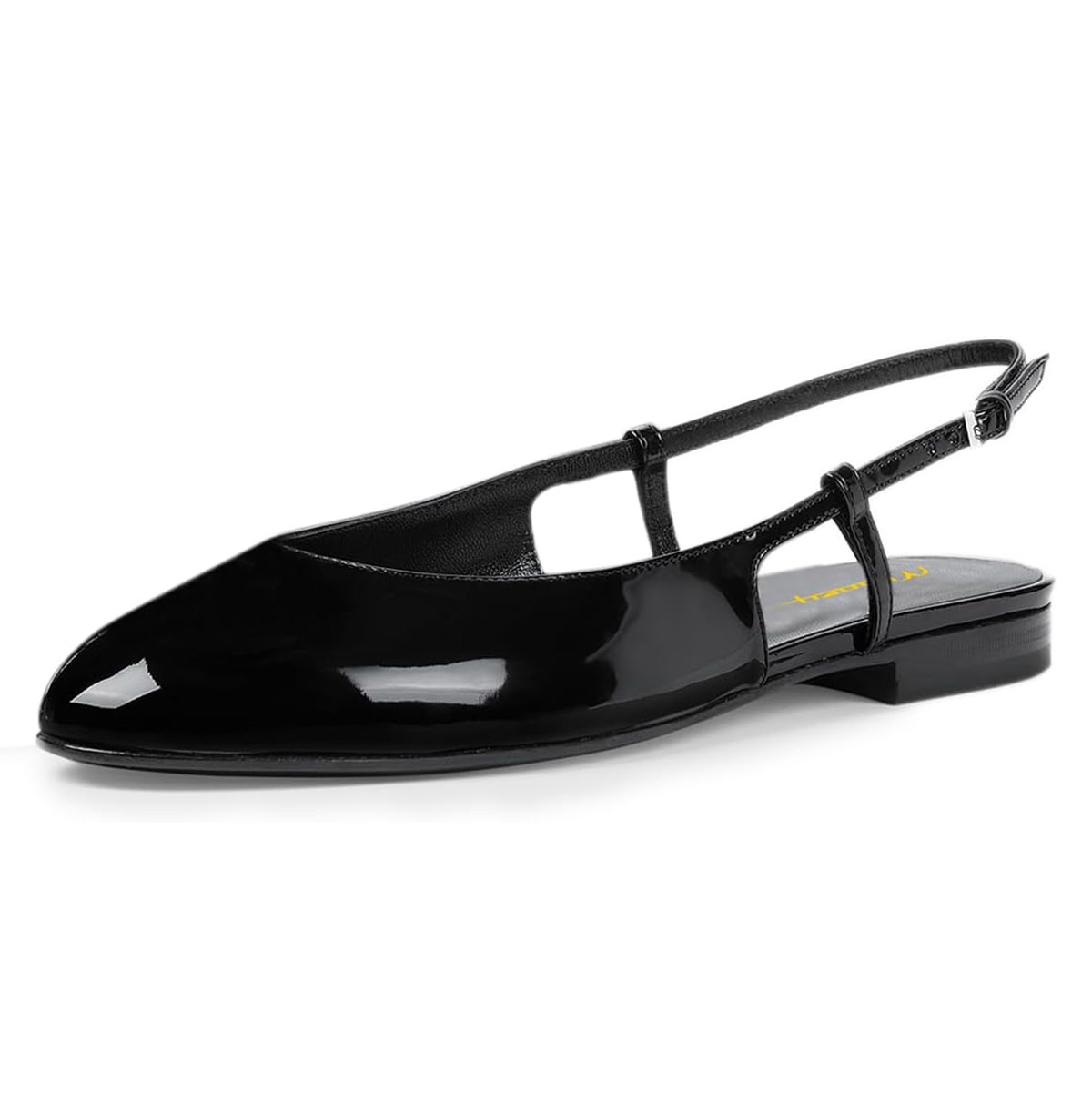 Black Patent Leather Slip-On Buckle Round Toe Flat Slingback Shoes Nicepairs