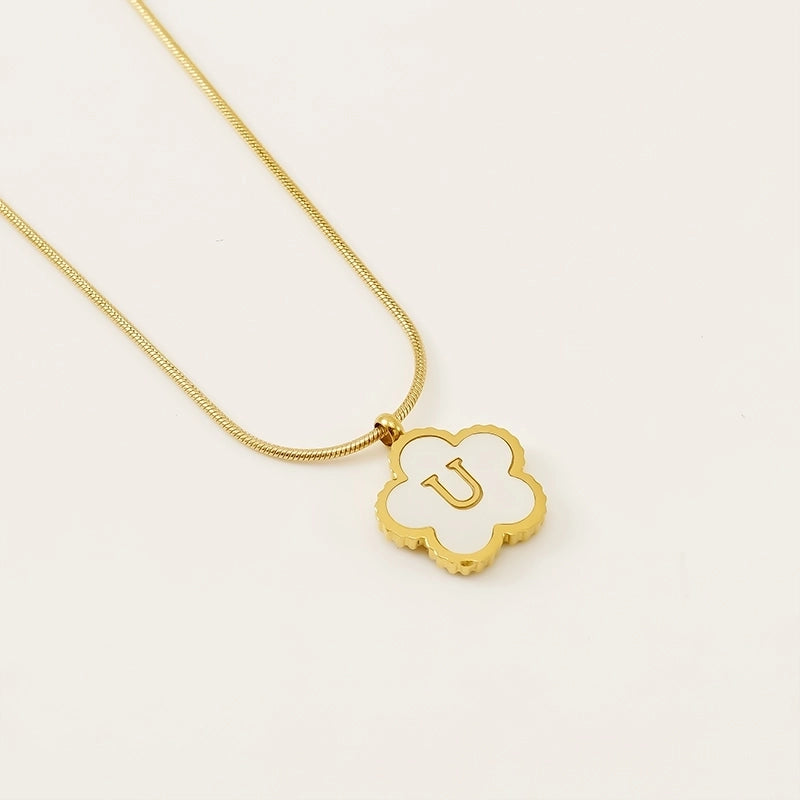 Basic Classic Style Letter Flower 304 Stainless Steel Shell 18K Gold Plated Plating Inlay Pendant Necklace