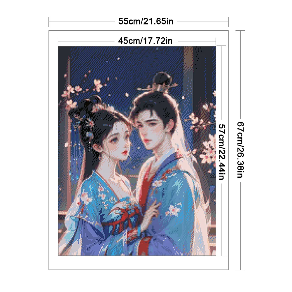 9CT Full Stamped Cross Stitch Bead Embroidery- Antique Couple(Canvas|45*57CM)