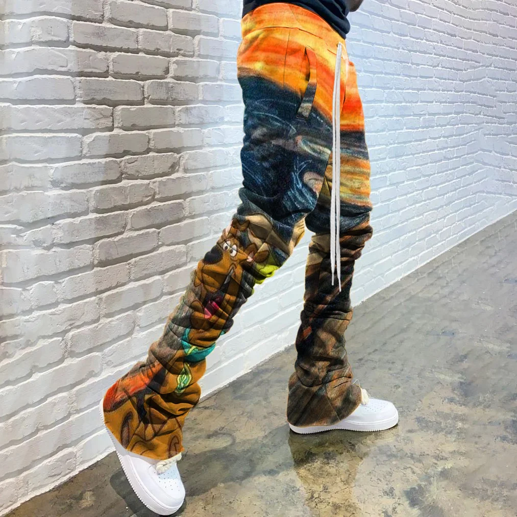 Oil Painting Doo Print Flared Trousers