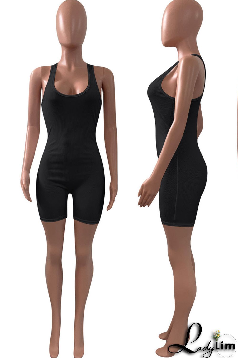 Black Casual Sportswear Solid Split Joint U Neck Regular Jumpsuits