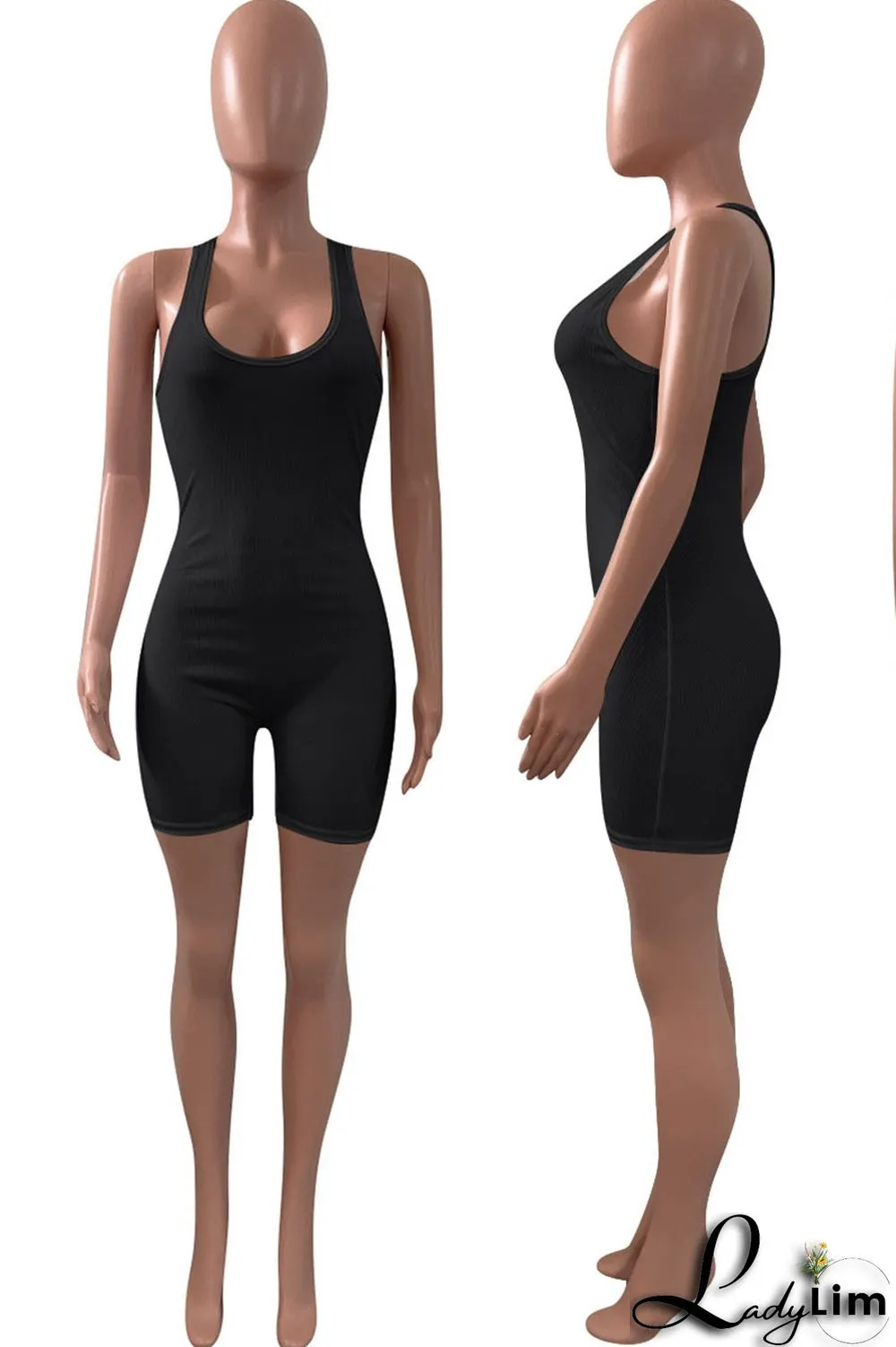 Black Casual Sportswear Solid Split Joint U Neck Regular Jumpsuits