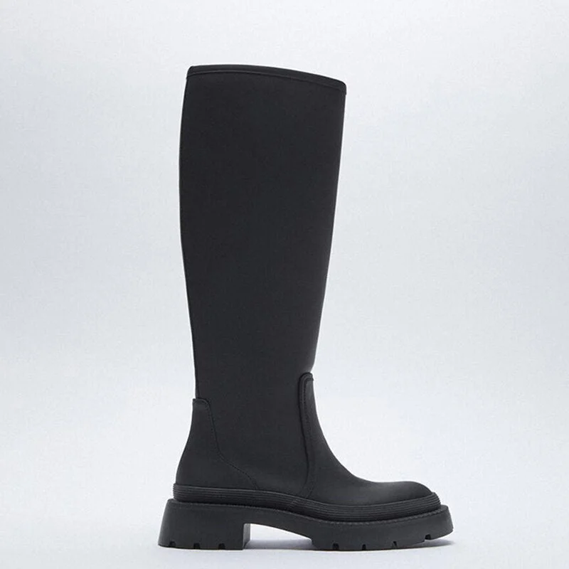 2021 High Quality Ins Women Long Rain Boots Knight Boots Flat Heel Shoes Women Winter Warm Knee High Boots Fashion Female Shoes