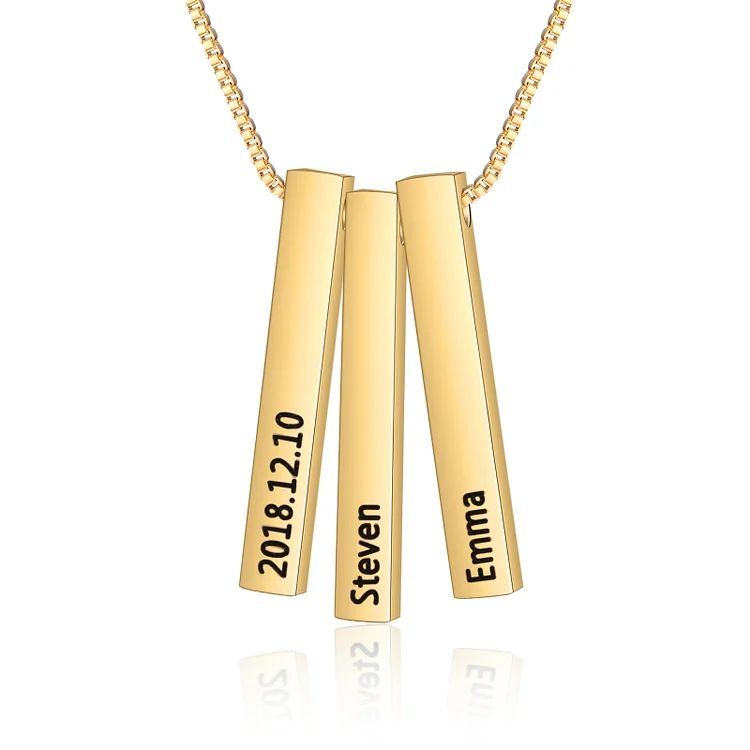 Vertical Bar Necklace Personalized 3 Names 3D Bar Necklace