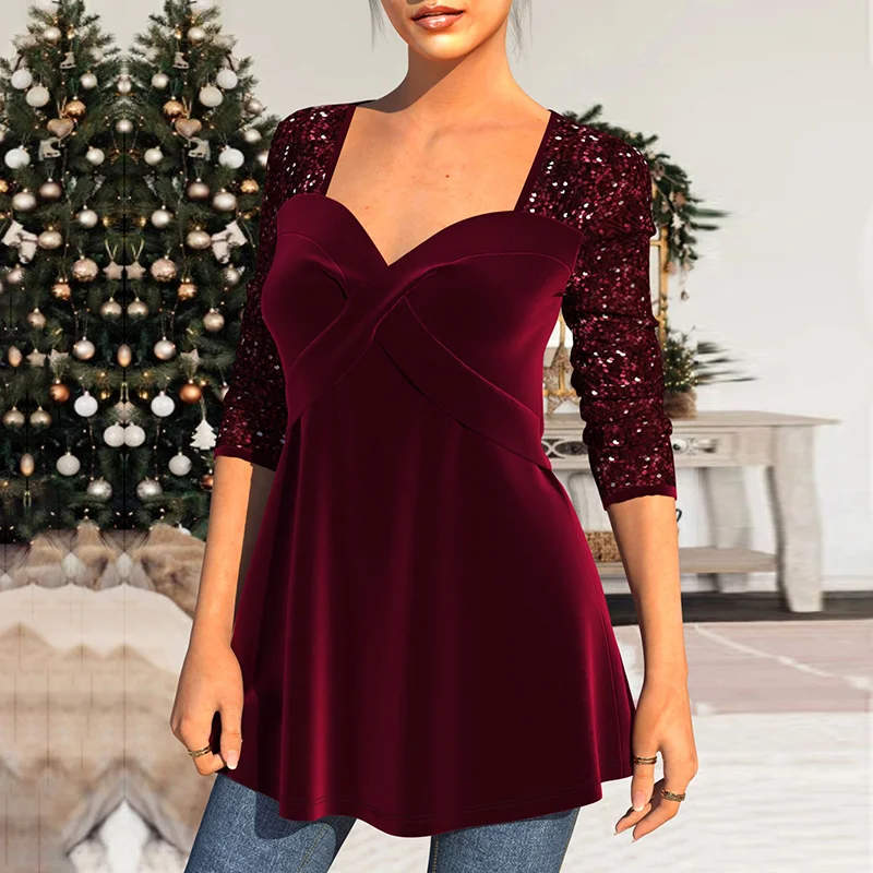 Womens Elegant Glittering Tunic Tops