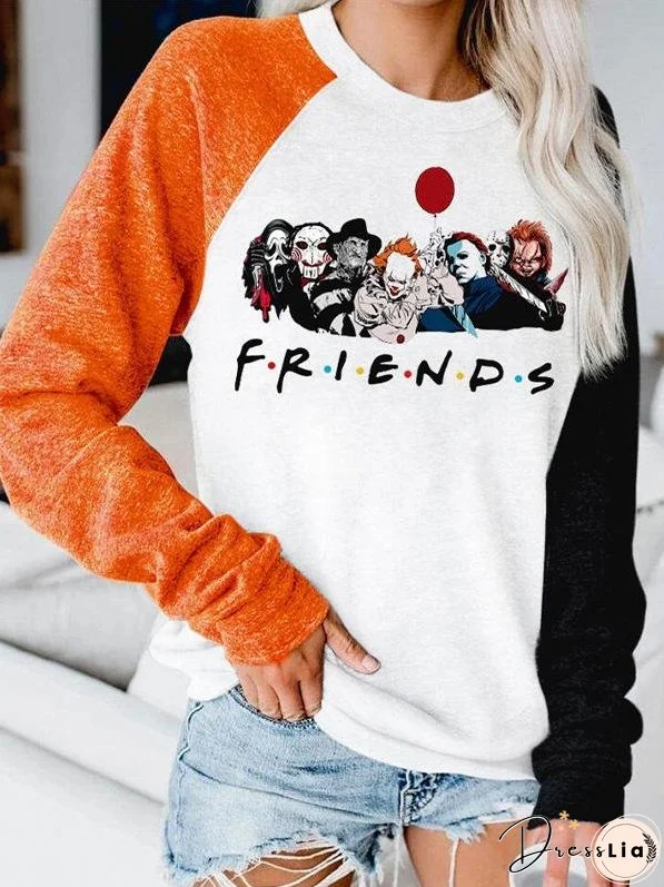 Women's T-Shirts Friends Printed Multicolor Stitching Long Sleeve T-Shirt