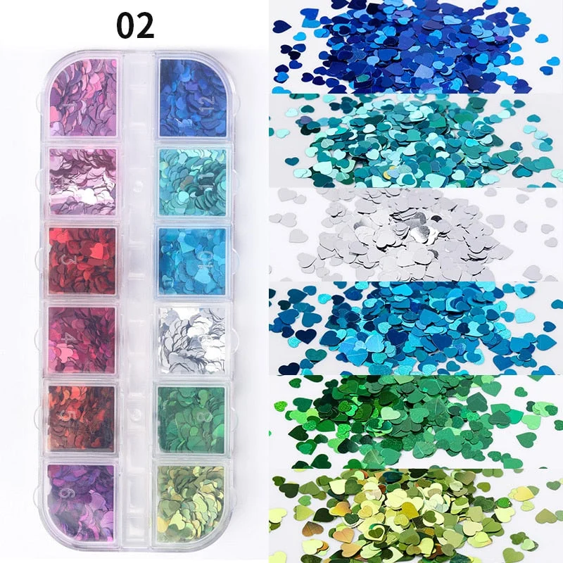 12 Grids Spangles Nail Sequins Aurora AB Nail Flakes Stunning Pailliette Heart Butterfly Spring Sticker Nart Tips Decoration-Nail Inspo