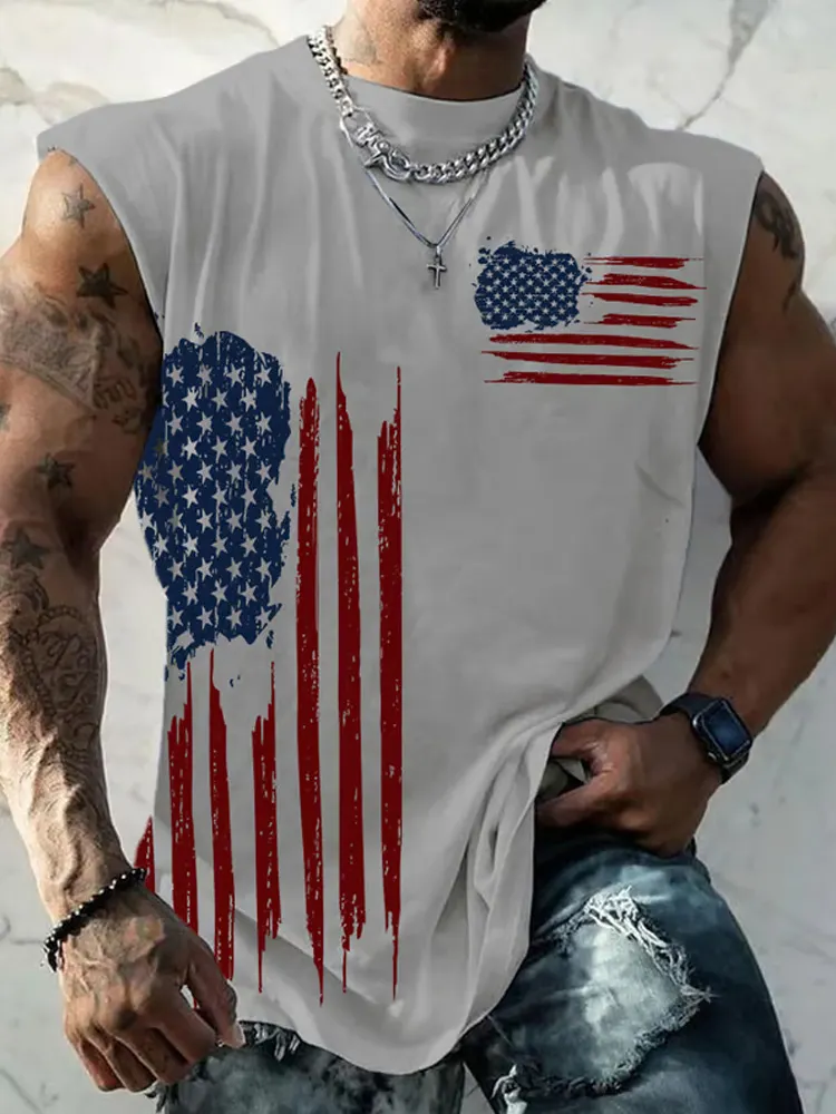 Men's Casual American Flag Printed Tank Top