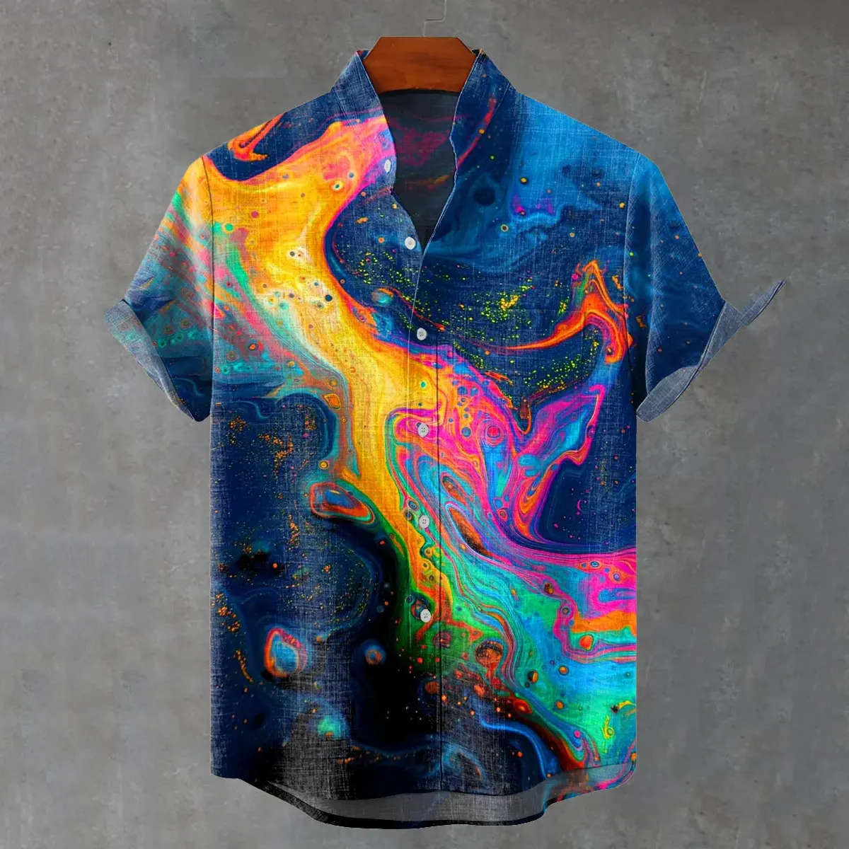 Men's Retro Color Spilled Oil Ink Art Print Casual Shirt  artssus