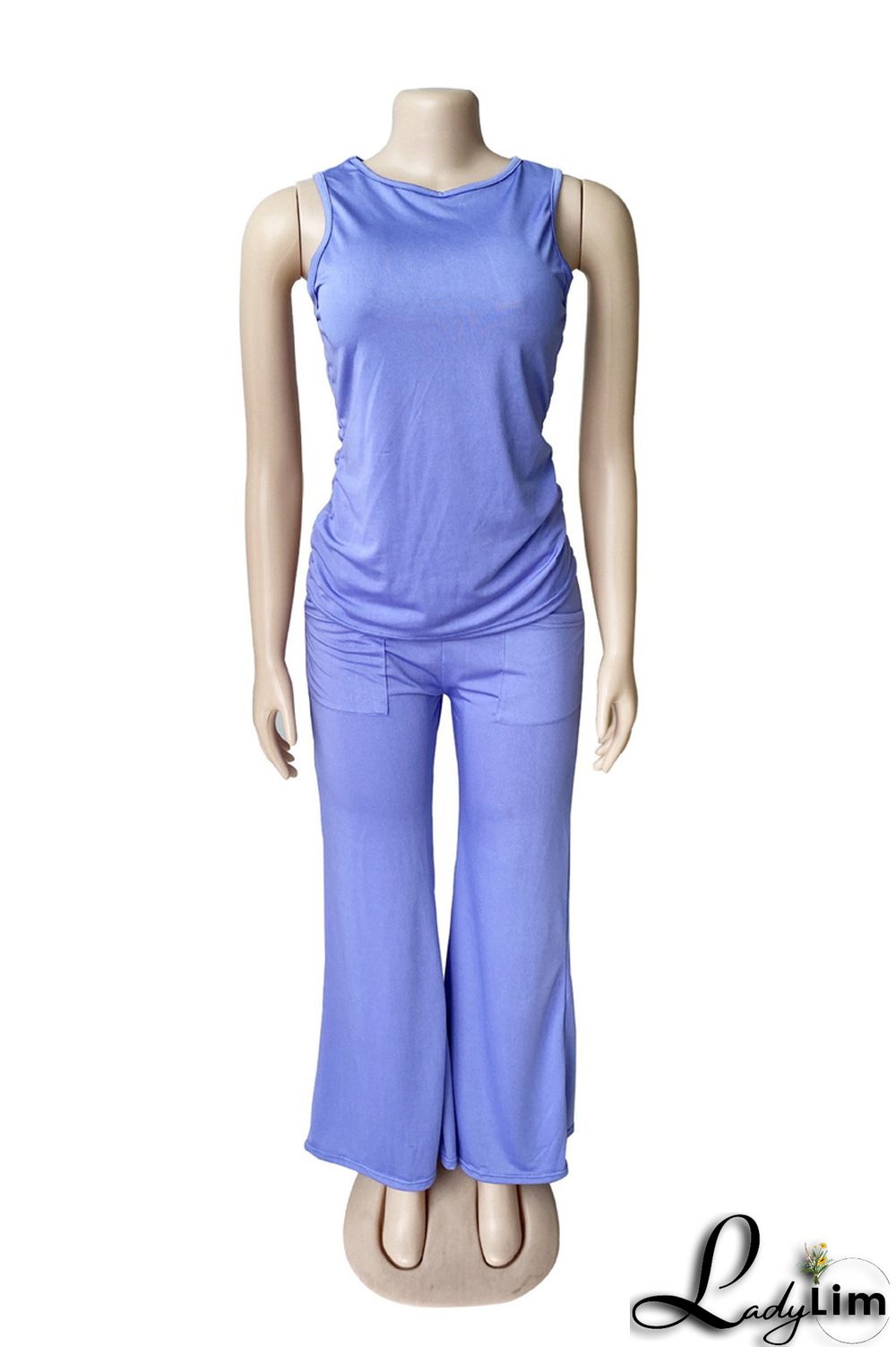 Purple Fashion Casual Solid Split Joint O Neck Sleeveless Two Pieces