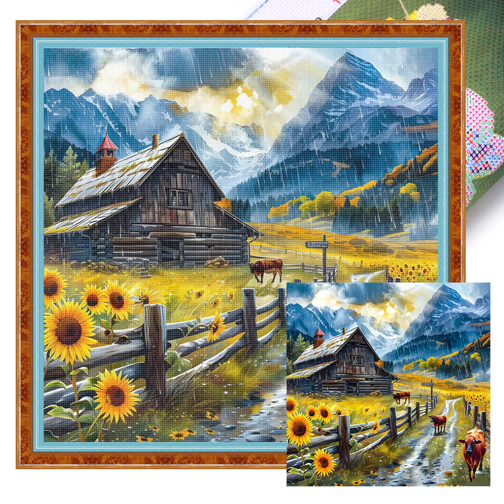Farm Hut Full 11CT Pre-stamped Canvas(45*45cm) Cross Stitch