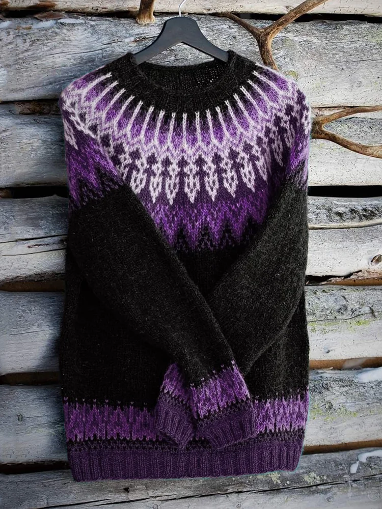 Vintage Icelandic Knit Jacquard Warmth Crew Neck Sweater（Unisex）