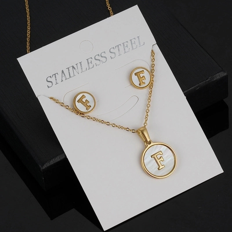 Minimalist Round Letter 304 Stainless Steel Shell 18K Gold Plated Gold Plated Stainless Steel Jewelry Sets