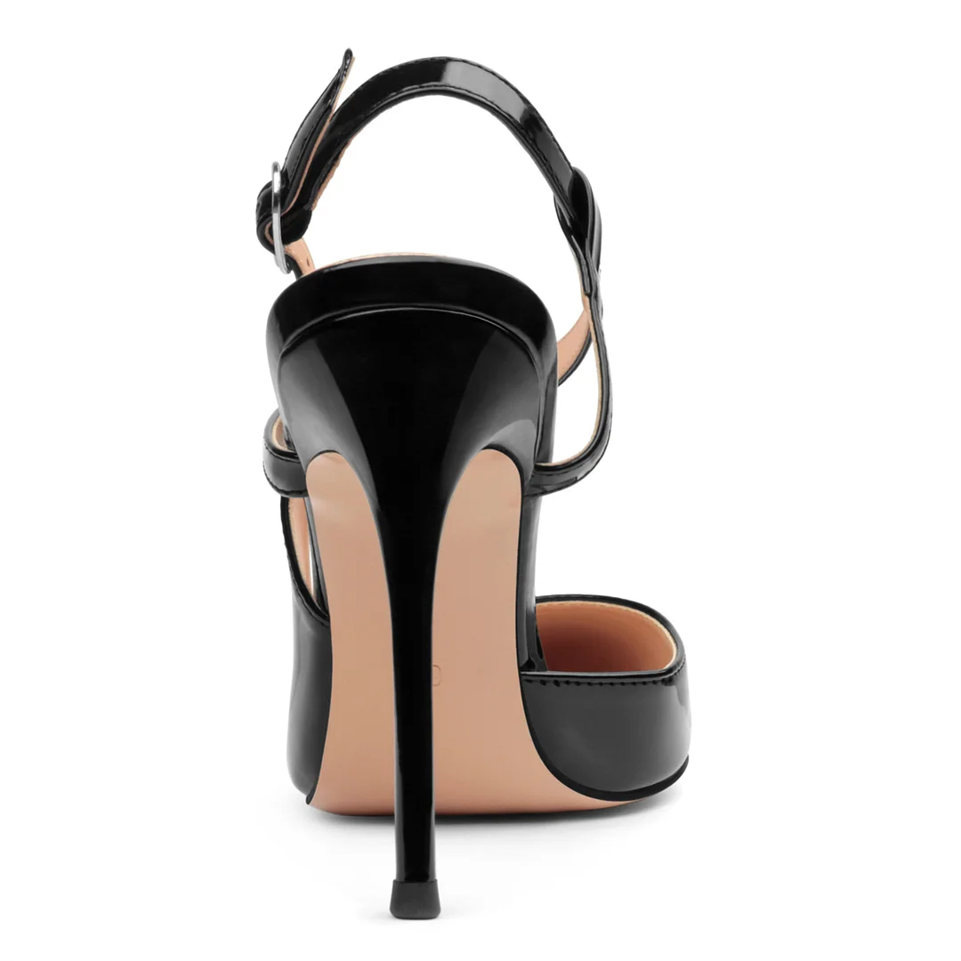 10CM/4 inch Slingback Pumps Ankle Strap Jenlove Stiletto Patent High Heels