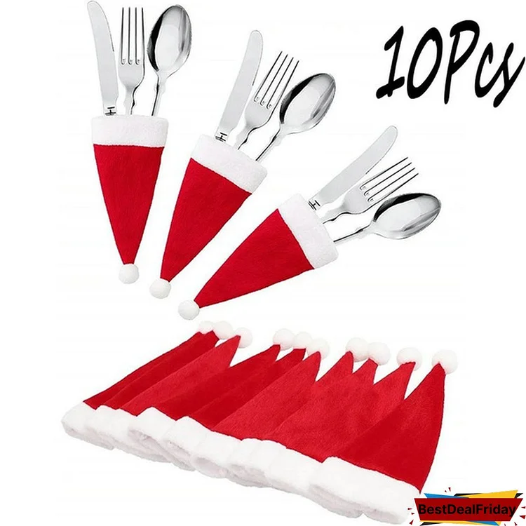 10Pcs Christmas Santa Hat Silverware Holder Cutlery Cutlery Storage Bag