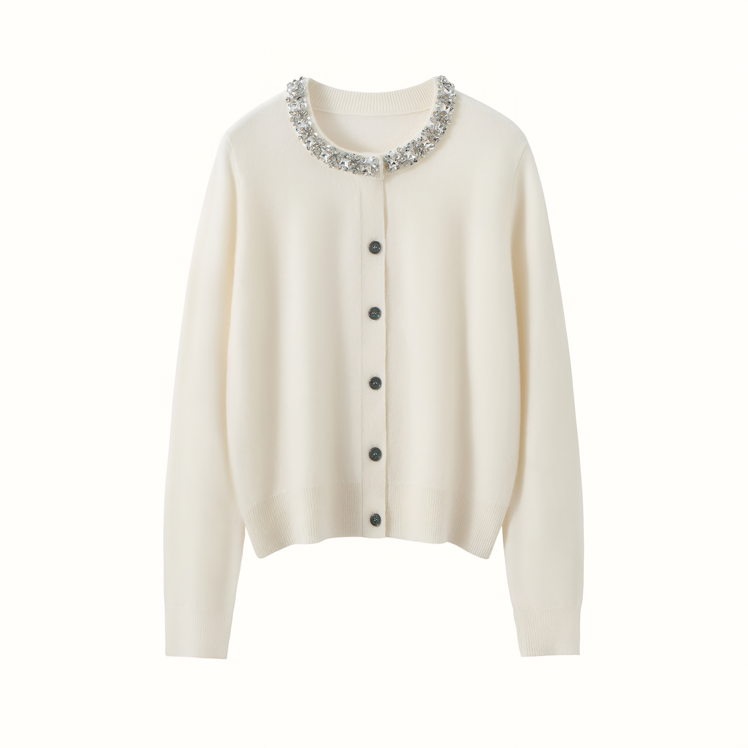 Crewneck Cashmere Cardigan with Hand-Applied Crystals REAL SILK LIFE