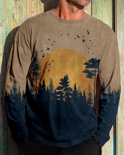 Suitmens Men's Forest Sunset Long Sleeve T-Shirt 055