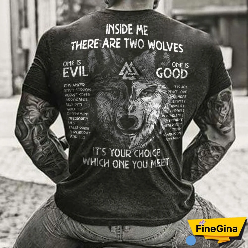 Blue Viking Inside Me There Are Two Wolves Mens Letter Print Gym Tee