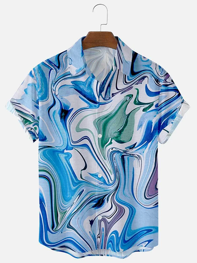 Mens Print Casual Lapel Short Sleeve Hawaiian Shirts