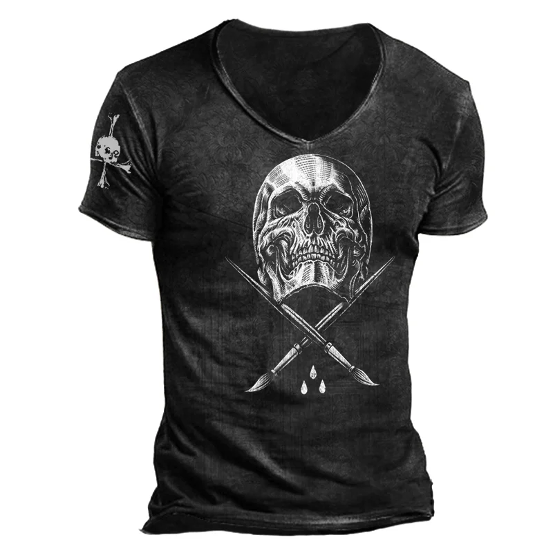 Mens outdoor skull print short-sleeved T-shirt / [viawink] /