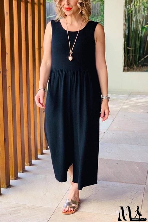 MidiSono - Pockets Sleevelss Wide Leg Jumpsuits