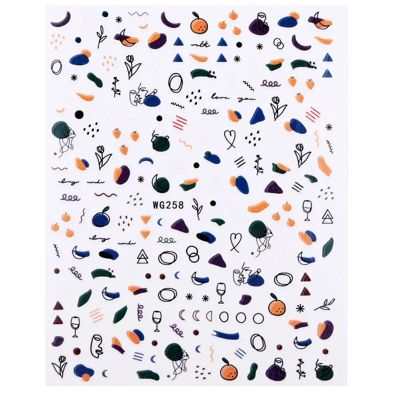 1PC Abstract Face Pattern 3D Nail Stickers Summer Autumn Lady Image Flower Leaves Sliders Decals For Nails Decoration Manicures