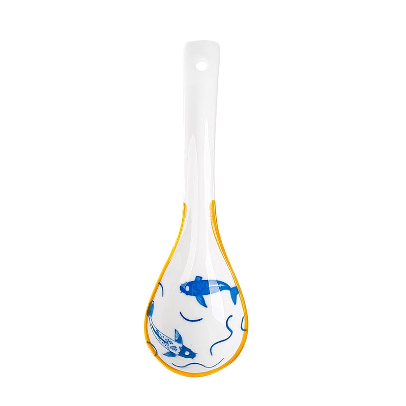 Japanese Style Small Soup Spoon Creative Blue And White Ceramic Spoon Household Thickened Curved Handle Anti-scalding Food Soup Spoon