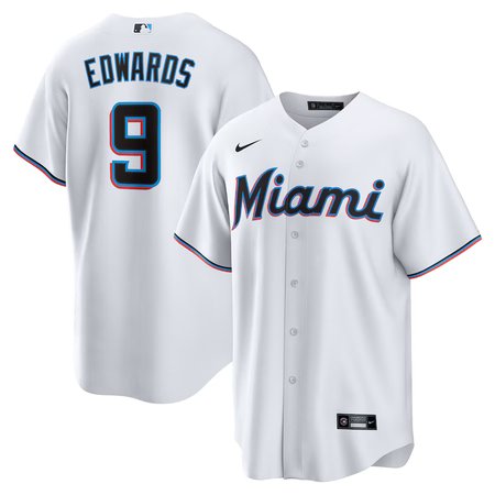 Men's Miami Marlins #9 Xavier Edwards  White Home Replica Jersey