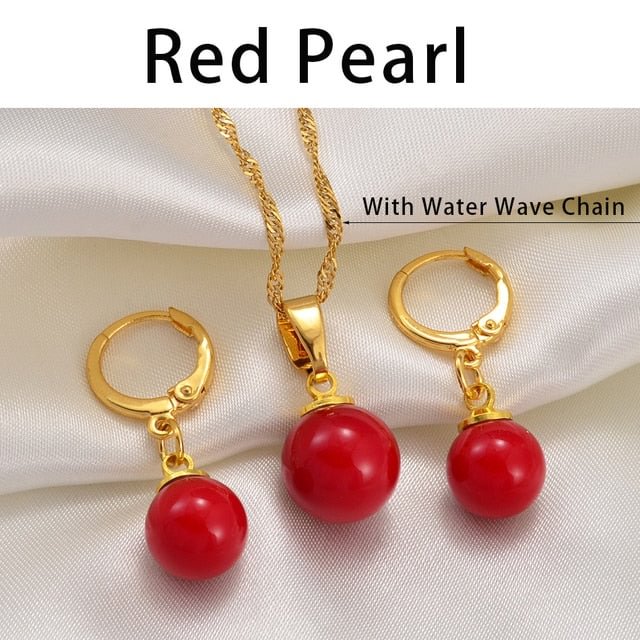 YOY-Hawaiian Colorful Pearl Pendant Necklaces Earrings Jewelry sets