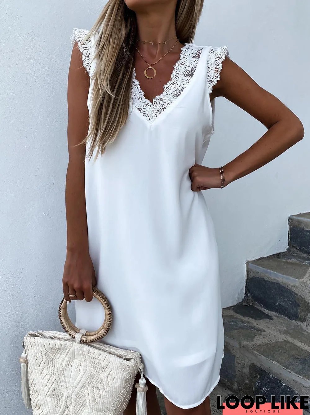 Casual Plain Lace Dress