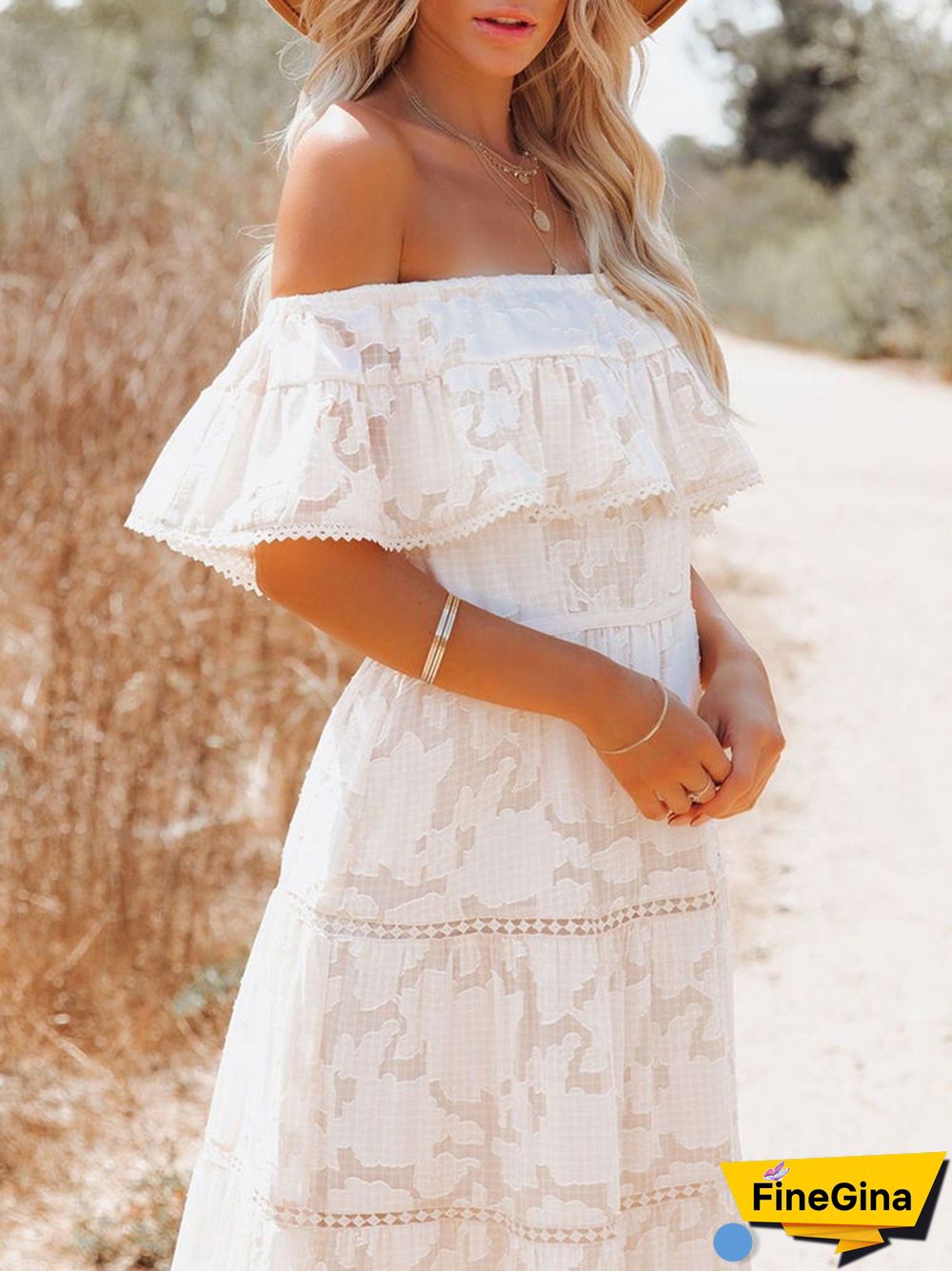 Summer Solid Embroidery Lace Long Dress Elegant Off Shoulder Ruffles High Waist Dress Sexy Slash Neck Backless Chic Beach Dress