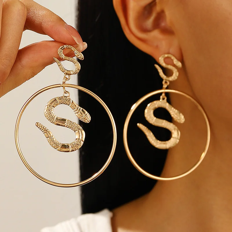 Round Snake Gold-Plated Earrings