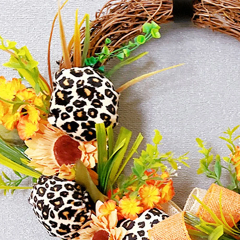 Props simulation wreath leopard print bow pumpkin flower rattan ring ornament