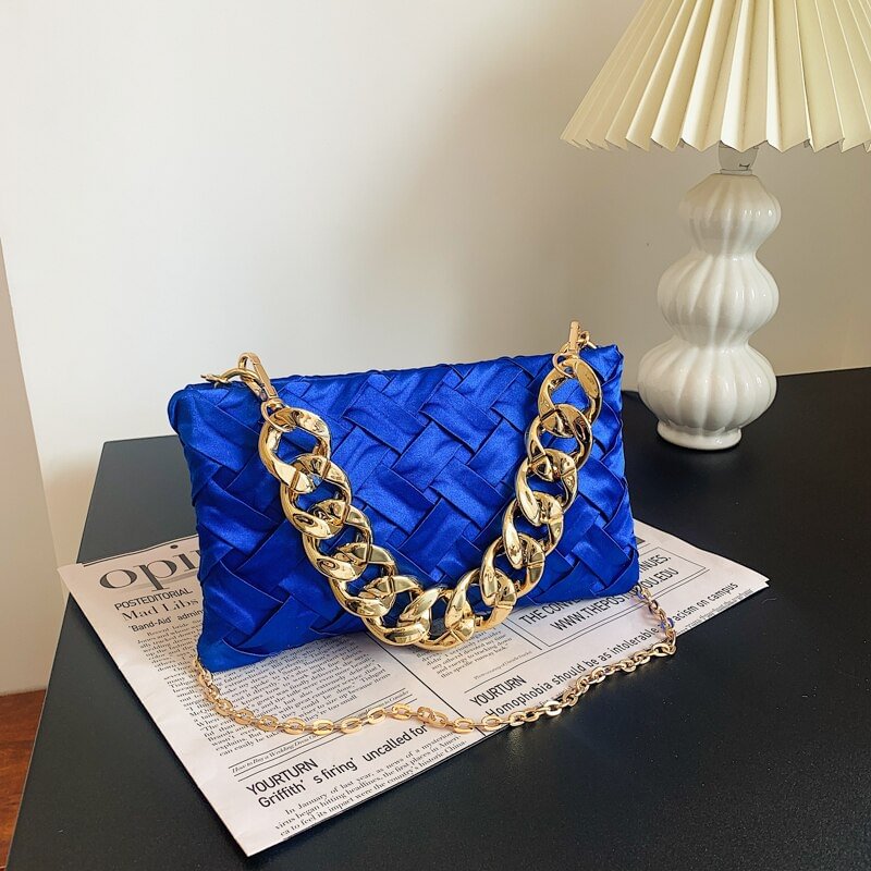 Pongl Thick Chain Designer Small Soft Fabric Weave Crossbody Bags for Women 2022 Summer Luxury Fashion Brand Shoulder Handbags