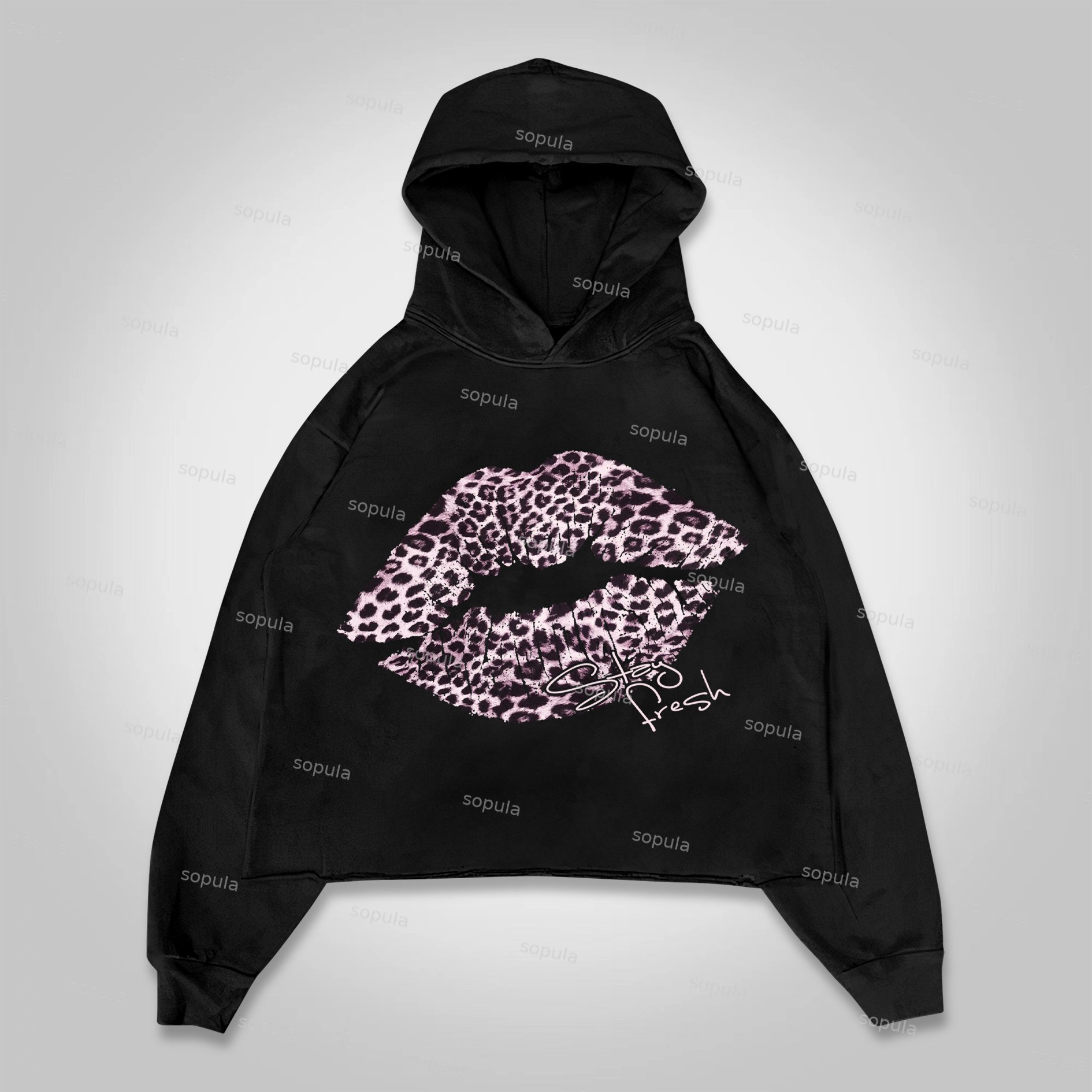 Sopula No. 69 Leopard Lips Graphic Cropped Hoodie - SOPULA
