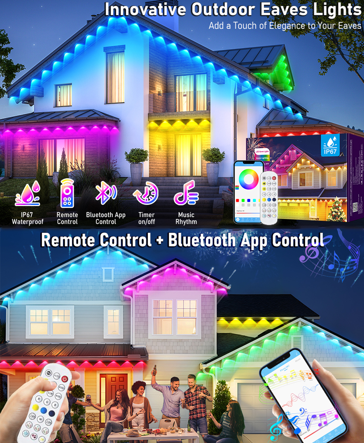 Tegooe Smart RGBIC Permanent Outdoor String Lights IP65 Rated
