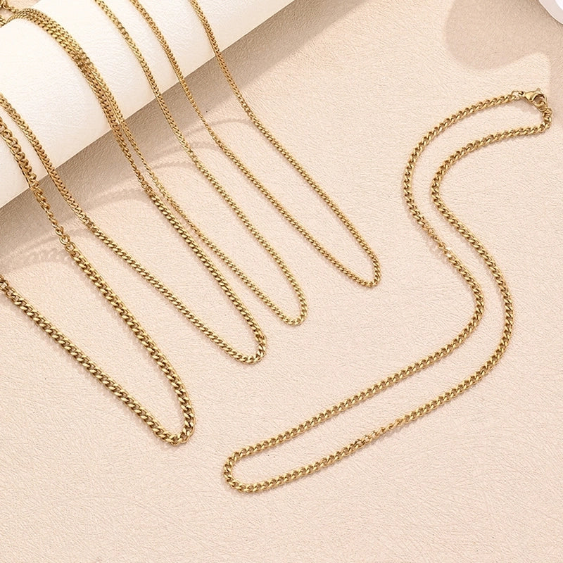 1 Strand/Package 304 Stainless Steel 18K Gold Plated Cuban Link Chain Polished 450mm 600mm Jewelry Accessories