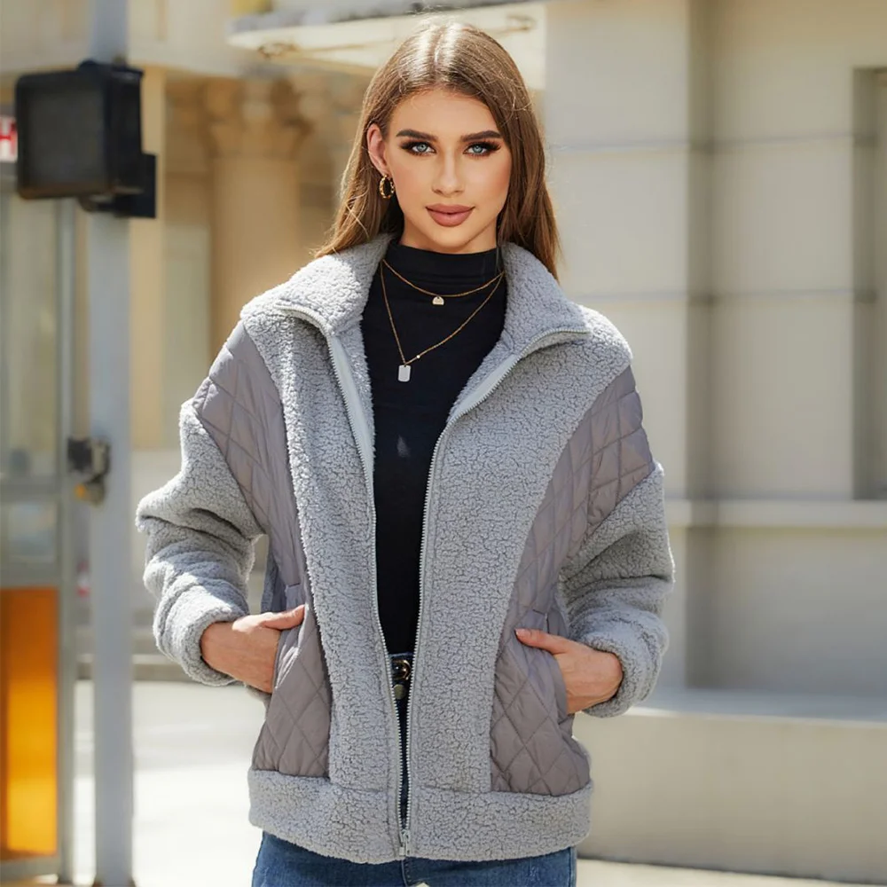Smiledeer New autumn and winter fashionable zipper plush stitching women's jacket