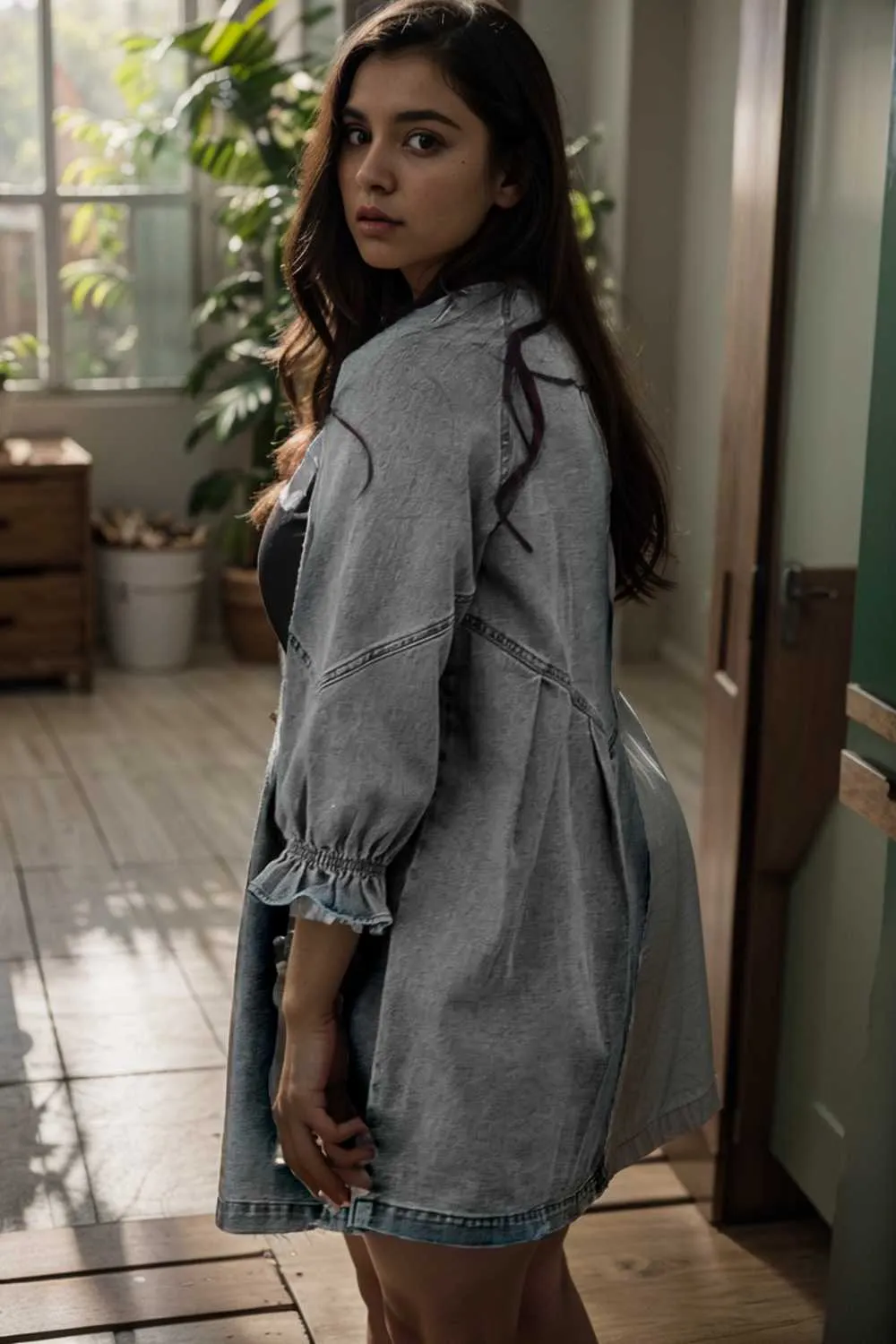 chic gray denim mini dress with button detail
