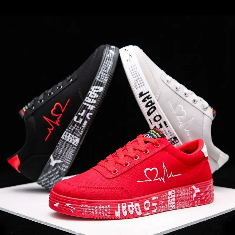 Women's Canvas Sneakers  2021 Flat Sport Shoes Woman Men Unisex heart Design Ladies Red Casual Vulcanized Shoe Tennis Size 35-44