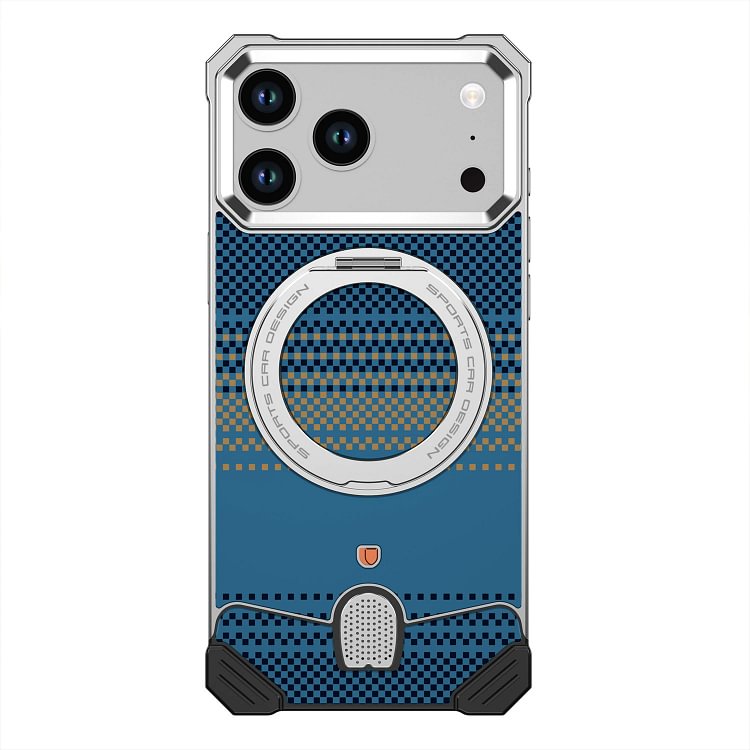 Kevlar Pattern Magnetic Kickstand Phone Case for iPhone 17 Pro Max, Heat Dissipation Borderless Protective Cover with 360&deg; Rotating Magnetic Ring