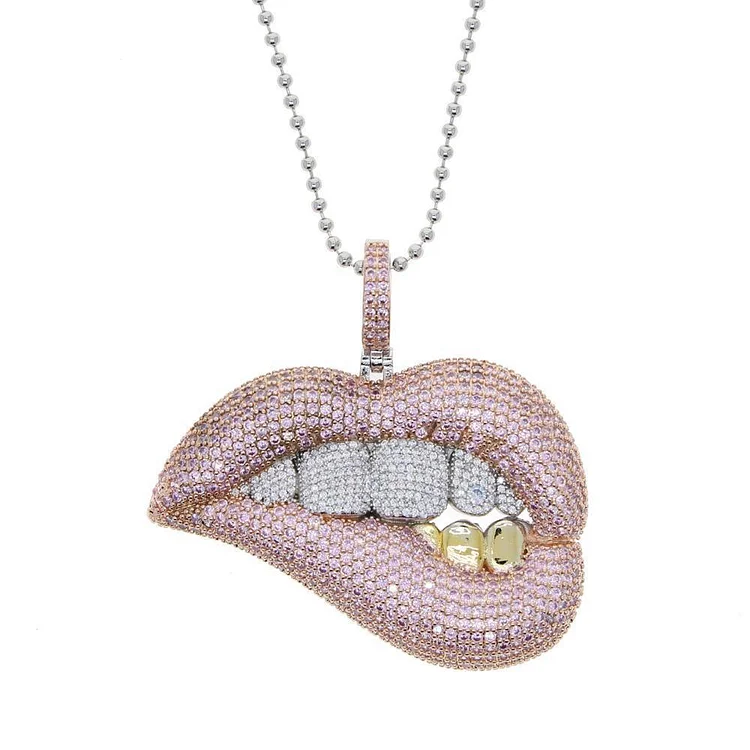 Pink Cubic Drip Lip Pendant Necklace-VESSFUL