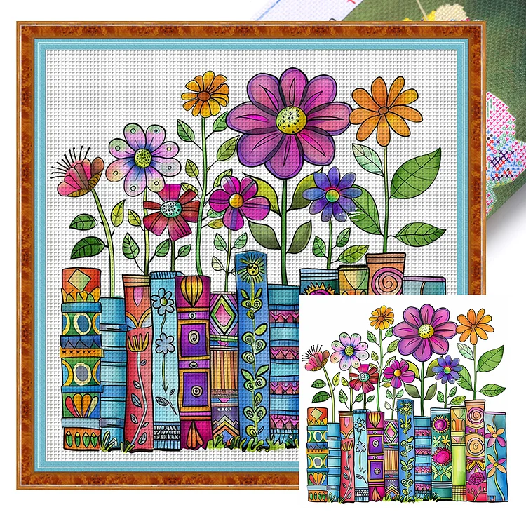 Books And Flowers (50*50cm) 11CT Stamped Cross Stitch gbfke