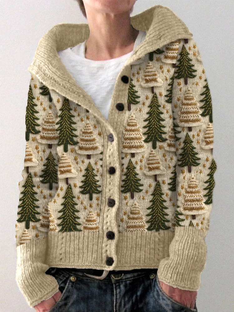 Christmas Tree Embroidery Pattern Cozy Knit Cardigan